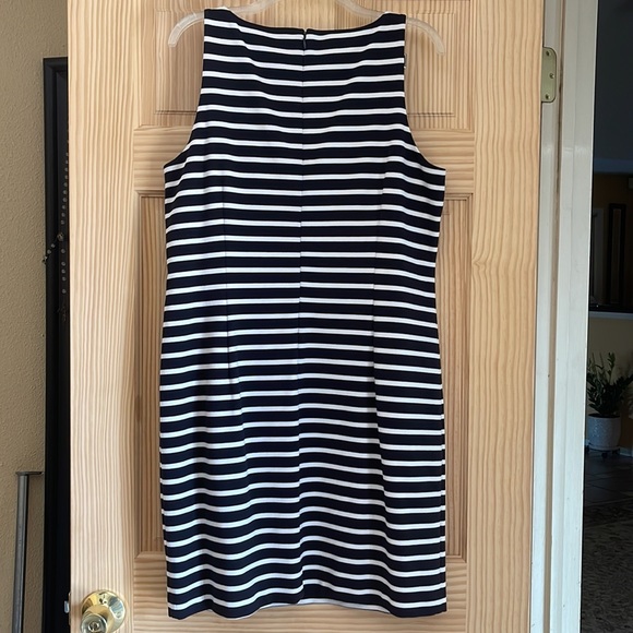 cute striped midi dress with brown buckle straps - Picture 2 of 3